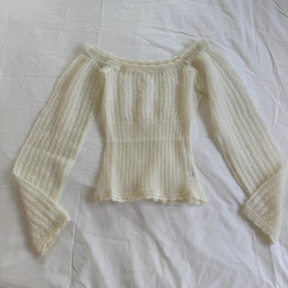 Mirror palais cream off the shoulder knit sweater